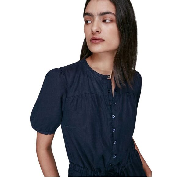 Whistles Button Front Linen Jumpsuit Navy Blue Size 4 NWT - Picture 3 of 6